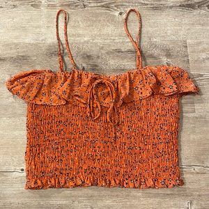 orange and navy floral smocked top forever21